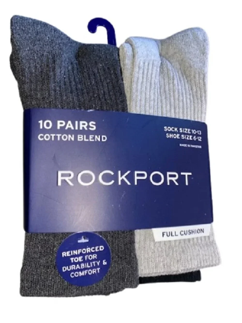 Rockport 10 Pair Men's Black & Gray Men's Full Cushion Crew Socks